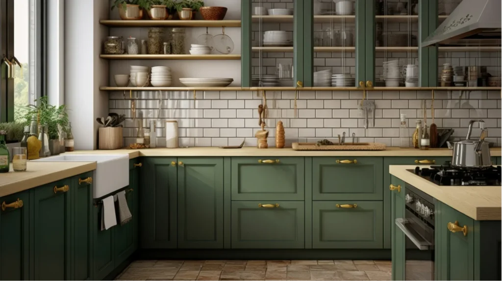 RTA Cabinets Design, navy blue kitchen cabinets, forest green cabinetry, moody kitchen aesthetic, two-tone kitchen ideas, durable painted finishes
